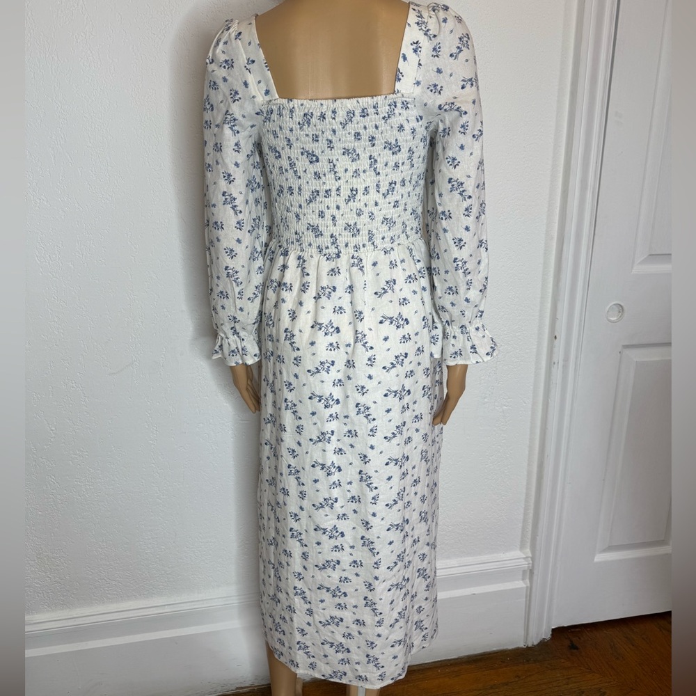 🆕 House Of Harlow 1960 Linen Size S Dress Smocked Bodice Front Slit Beachy - Picture 3 of 9